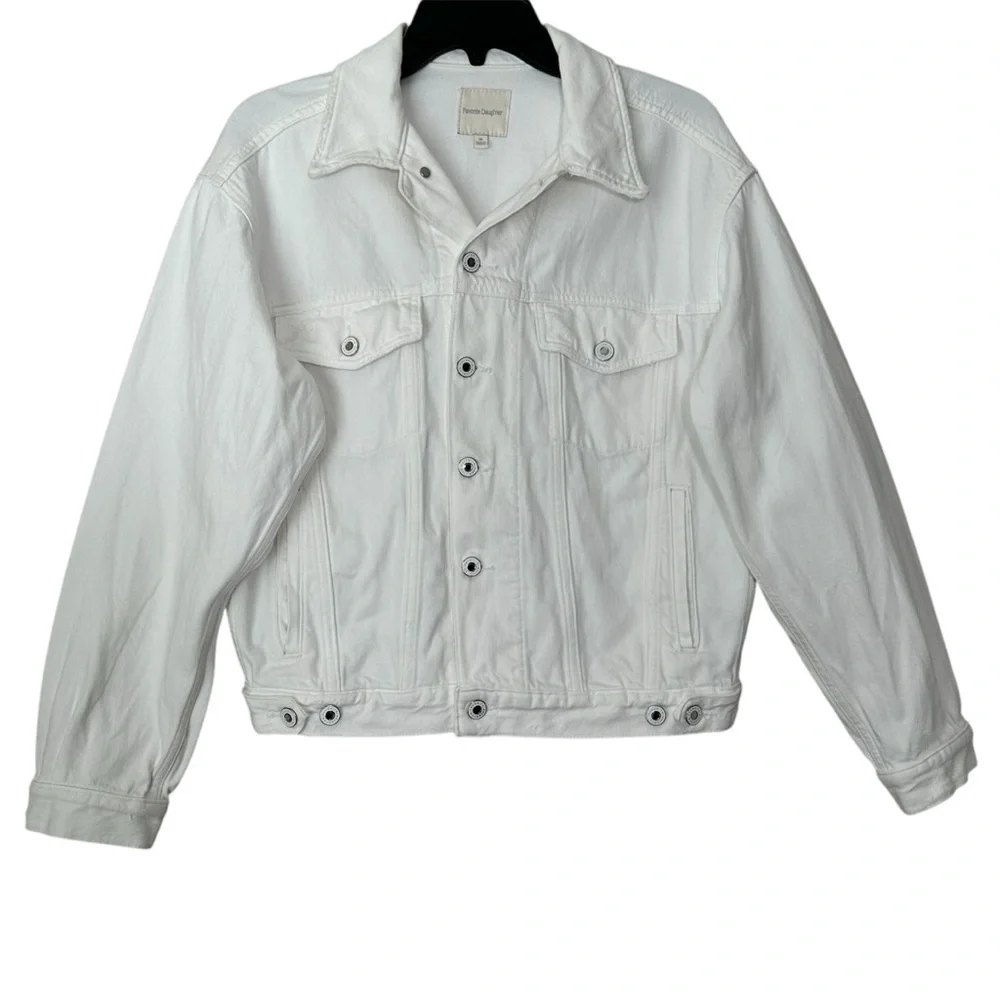 Anthropologie Favorite Daughter White Otto Boyfriend Jacket Rigid Denim size XS - Picture 5 of 16